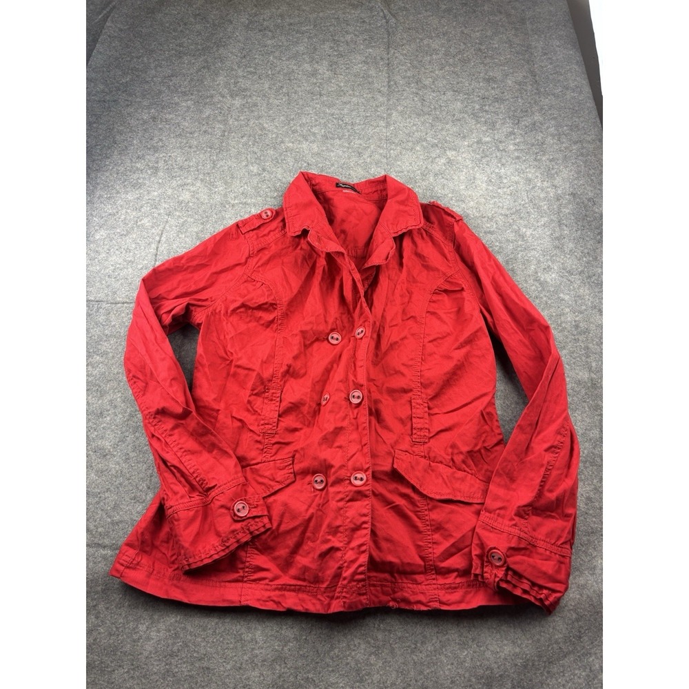 VTG Y2K Preppy Supplies Womens XL? Red Cotton Double Breasted Peacoat Jacket SEE